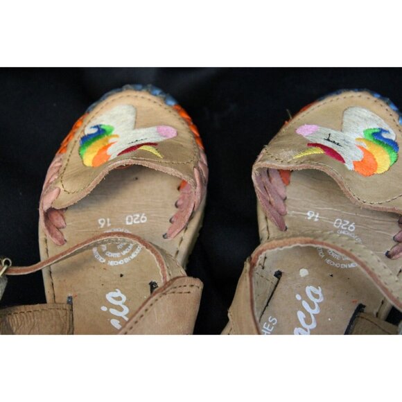 Huaraches Rocio Mexican Leather Sandals Girls 10 Toddler Unicorn Rainbow Ankle S - Picture 8 of 9